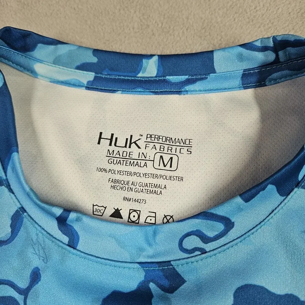 Huk Shirt Men's Medium Long Sleeve Fishing Camo Mesh Sun Protection Boating